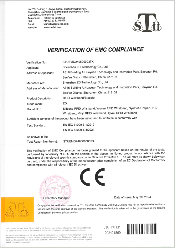 RFID wristband-CE certificate