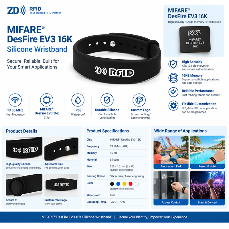 MIFARE® DESFire EV3 16K Silicone Wristband